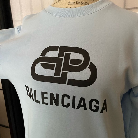 Balenciaga Paris 2020 Wom M Gorgeous Light Blue Logoed French Terry Sweatshirt - Picture 3 of 10
